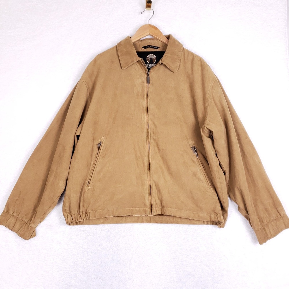 Weatherproof Garment Co Jacket XL Full Zip Harrington Tan Faux Suede Workwear